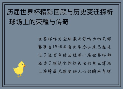 历届世界杯精彩回顾与历史变迁探析 球场上的荣耀与传奇
